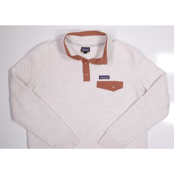 Patagonia Womans Organic Cotton Beige Diamond Quilt Snap-T Pullover Large - Picture 2 of 6